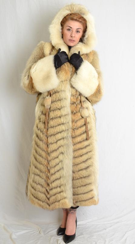 US70 Beautiful Fox Fur Coat Jacket with hood no mink Fuchsmantel ca. XL ...