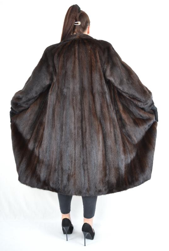 US5139 REAL SAGA MINK FUR COAT RANCH MINK FULL LENGTH SIZE L