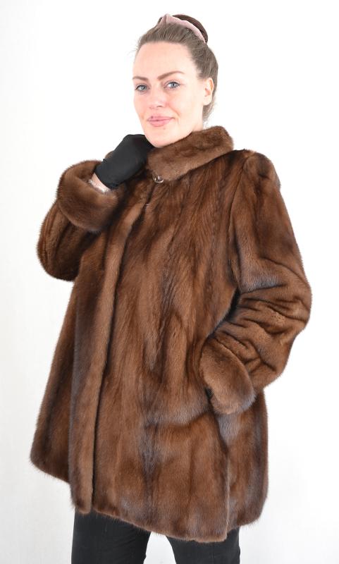 US5327 REAL SAGA MINK FUR JACKET RANCH MINK COAT DEMI BUFF SIZE XL